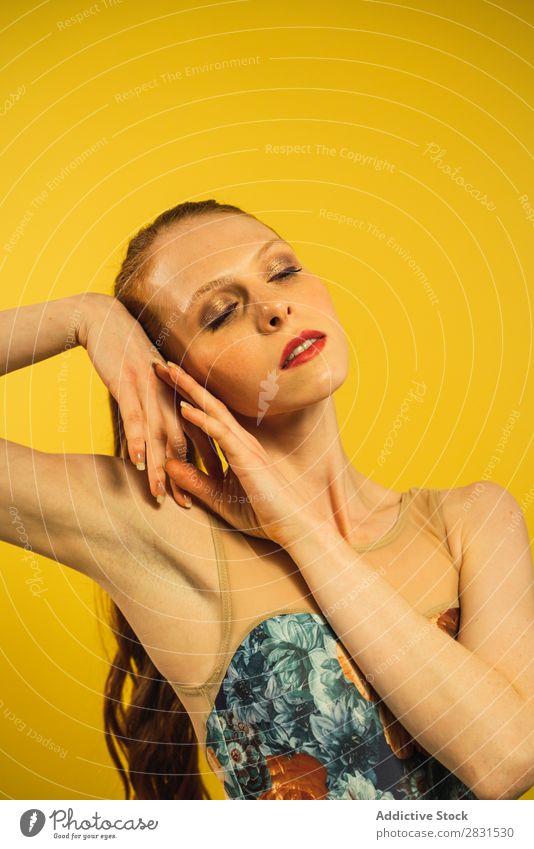 Young woman dancing in studio Woman pretty Portrait photograph Youth (Young adults) To enjoy Dance Posture Beautiful Adults Smiling Beauty Photography