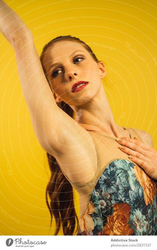 Young woman dancing in studio Woman pretty Portrait photograph Youth (Young adults) To enjoy Dance Posture Beautiful Adults Smiling Beauty Photography