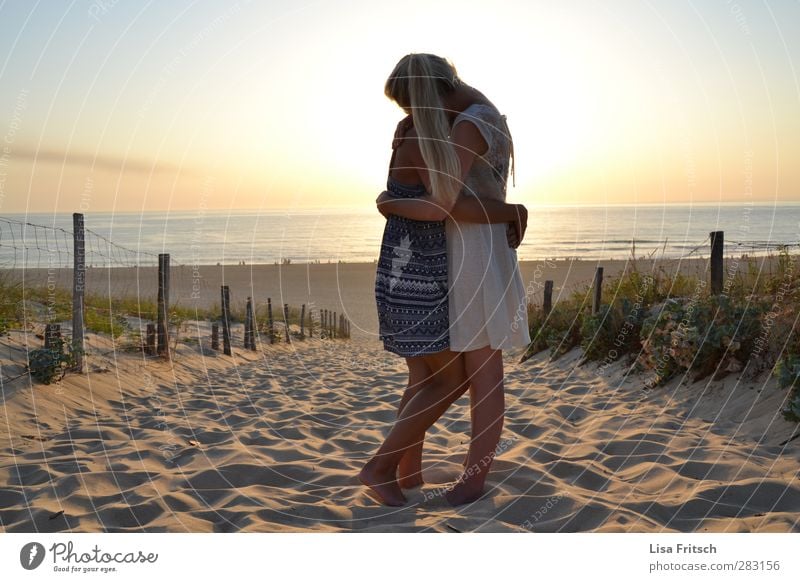 TWO WOMEN - EMBRACE - BEACH Summer vacation Beach Ocean Human being Young woman Youth (Young adults) Friendship Couple 2 18 - 30 years Adults Beautiful weather