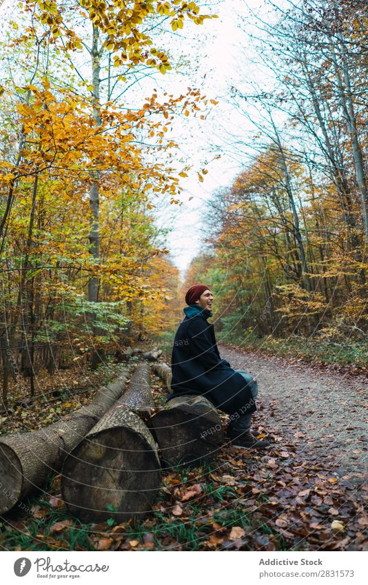 Man posing in autumnal wood Street Youth (Young adults) Town Lifestyle Easygoing Fashion Style warm clothes Adults Modern Human being Hip & trendy Guy