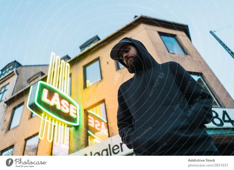 Man standing on urban street handsome City Posture Stand Street Youth (Young adults) Town Lifestyle Easygoing Fashion Style Adults Modern Human being