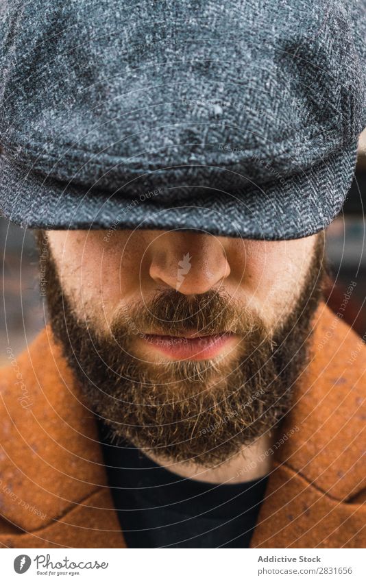 Bearded man in coat Man handsome City Style Coat Cap Hat Street Youth (Young adults) Town Lifestyle Easygoing Fashion Adults Modern Human being Hip & trendy