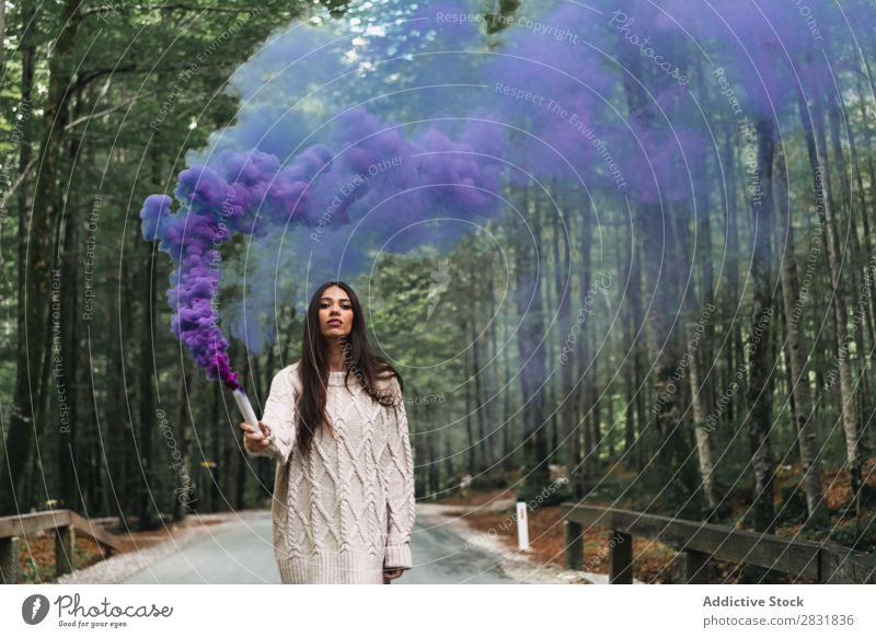 Woman walking with smoke torch Torch Smoke Forest Beauty Photography Fog Tree Nature Fantasy Brunette Park Walking Street Mystery Lifestyle Easygoing Bizarre