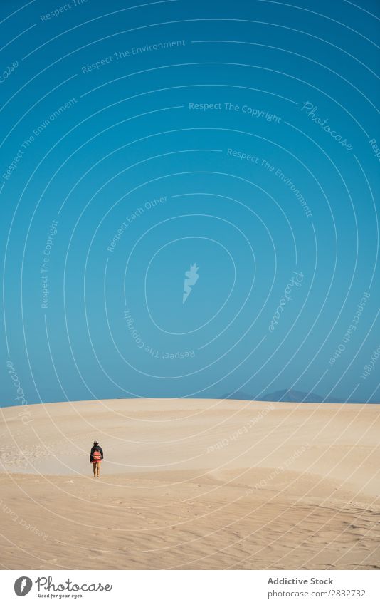 Anonymous traveler in sandy dunes Sand Dune exploration Wilderness Desert Vacation & Travel Remote Freedom Sky Landscape Horizon Beauty Photography Adventure