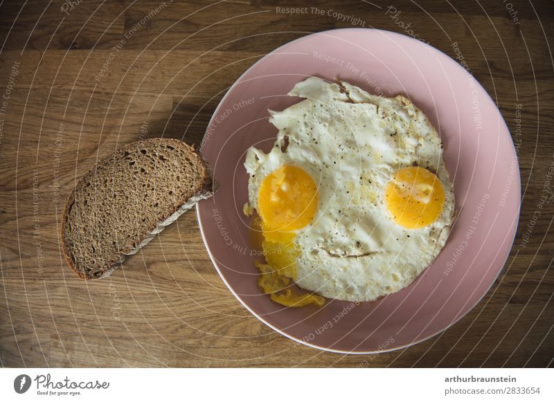 Fried egg face with slice of bread Food Bread Egg Fried egg sunny-side up Slice of bread Nutrition Breakfast Crockery Plate Healthy Healthy Eating Cook Mirror