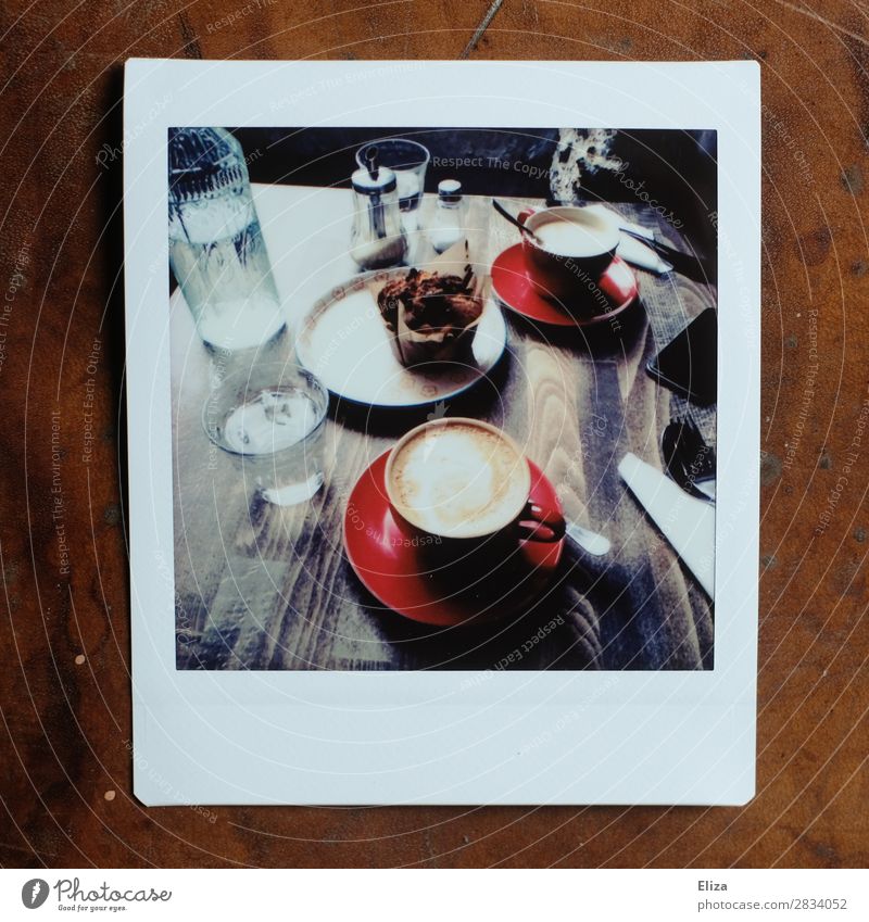 coffee break To have a coffee Muffin Coffee Retro Cozy Break Cappuccino Café Coffee break Coffee table Subdued colour Lomography Polaroid Structures and shapes