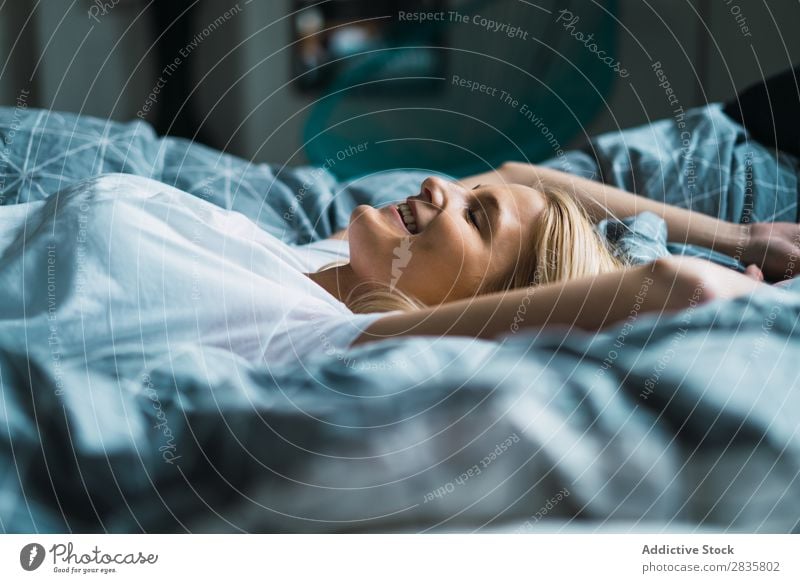 Blonde woman lying in bed Woman pretty Home Youth (Young adults) Dream delighted Lie (Untruth) Bed Bedroom Beautiful Lifestyle Beauty Photography Attractive