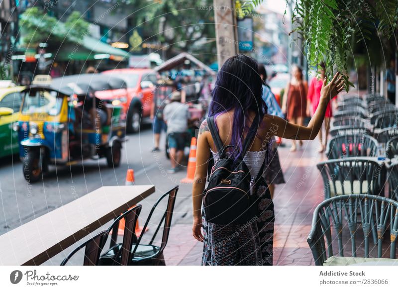 Woman with purple hair on street pretty Street Youth (Young adults) Beautiful Dream Portrait photograph Hair Purple asian eastern Fashion Attractive City