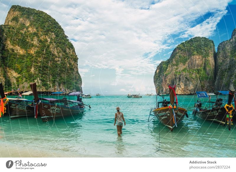 boats in green ocean water Watercraft seaside Beach Ocean Coast Vacation & Travel Summer Blue Green Nature Landscape Beautiful scenery coastal Tourism Idyll