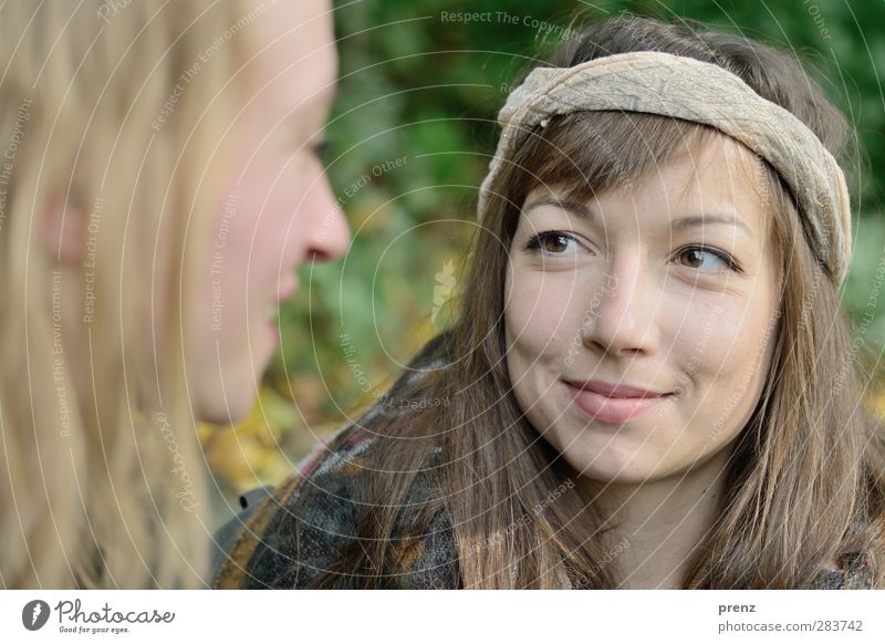 Be Happy Human being Feminine Young woman Youth (Young adults) Woman Adults Head 2 18 - 30 years Gray Green Headband Colour photo Exterior shot