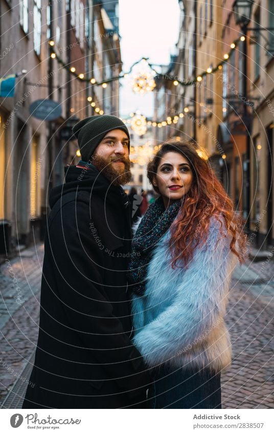 Couple posing on street Street Happy City Human being Vacation & Travel Tourism Love Happiness Relationship Cheerful Youth (Young adults) Man Woman Romance 2