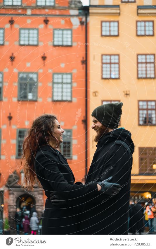 Man posing with girlfriend on street Couple Street Happy City Carrying Human being Vacation & Travel Tourism Love Happiness Relationship Cheerful