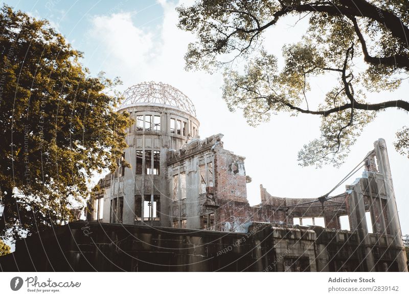 Destroyed old building under blue sky Cathedral Ruined Destruction historical Religion and faith heritage Architecture Historic Old Landmark Ancient Building