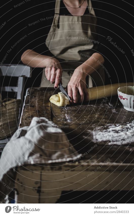 Woman making sweet pastry Human being Cooking Dough knead Rustic Flour Food rolling chef Bakery Baked goods Table Make Bread Ingredients Preparation Home-made