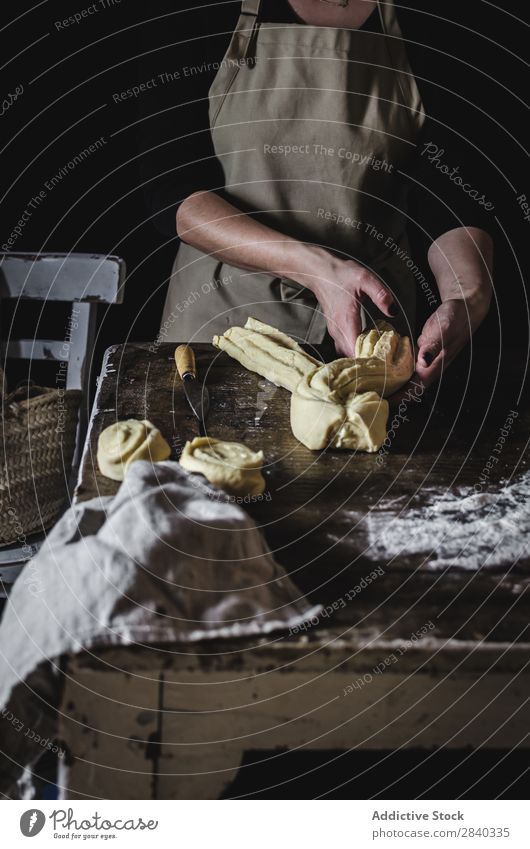 Woman making sweet pastry Human being Cooking Dough knead Rustic Flour Food rolling chef Bakery Baked goods Table Make Bread Ingredients Preparation Home-made