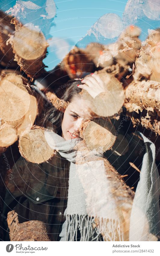 walking on a wooden trunks Background picture Barque Cut Firewood Forest Natural Nature Exterior shot Accumulation Rural Snow Consistency Tree Winter Wood