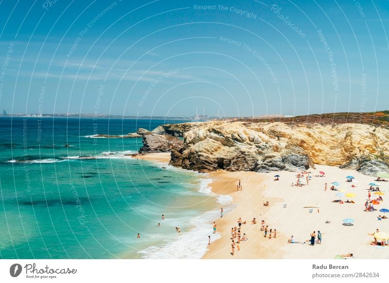 Tourists Having Fun In Water, Relaxing And Sunbathing At Beach In Portugal seascape Beautiful Rock Ocean Lagos Human being Relaxation Vacation & Travel crowd