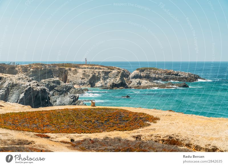 Ocean Landscape With Rocks And Cliffs At Lagos Bay Coast In Algarve, Portugal Nature Hole Cave Beach Stone Arch Window Vantage point Beautiful Vacation & Travel