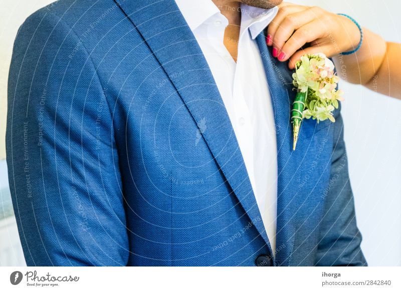 Beautiful boutonniere of the groom Luxury Elegant Design Happy Decoration Feasts & Celebrations Wedding Human being Man Adults Nature Flower Fashion Clothing