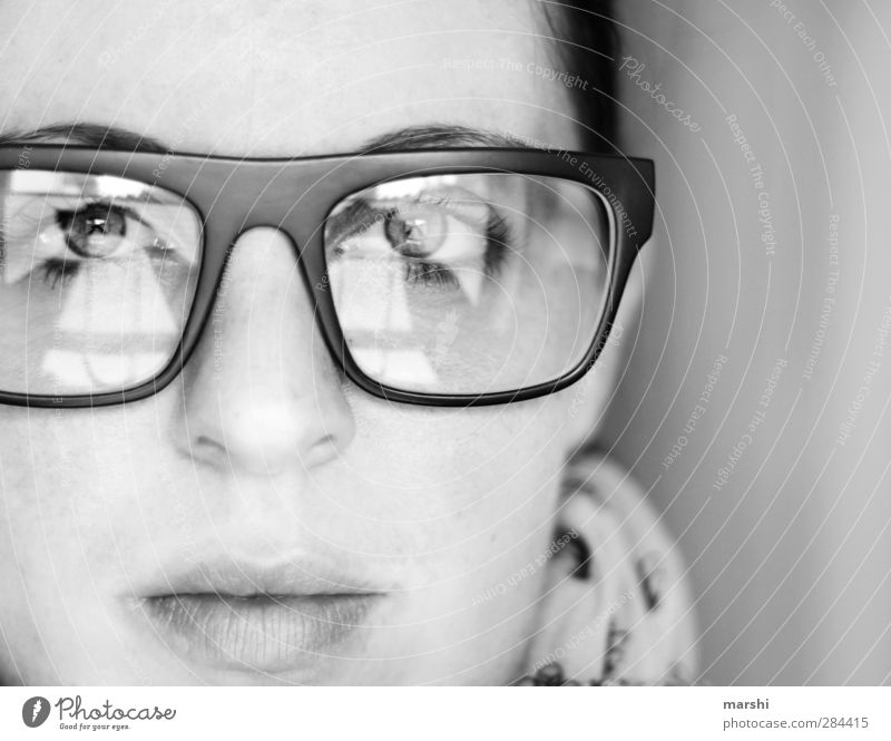 transparency Style Human being Young woman Youth (Young adults) Woman Adults Face 1 Emotions Moody Eyeglasses Person wearing glasses Spectacle frame Four-eyes
