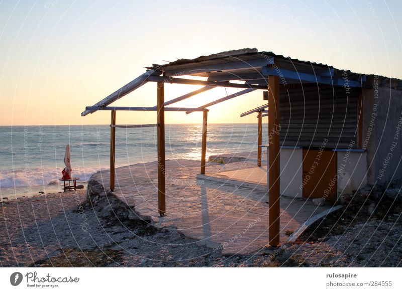 beach hut Vacation & Travel Summer Summer vacation Sun Beach Ocean Waves House (Residential Structure) Sand Water Sky Cloudless sky Coast Adriatic Sea Albania