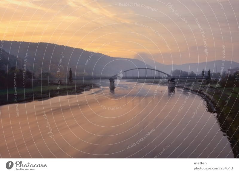 autumn fog Landscape Sky Clouds Sun Autumn Climate Weather Fog Grass Coast River bank Deserted Bridge Wall (barrier) Wall (building) Traffic infrastructure