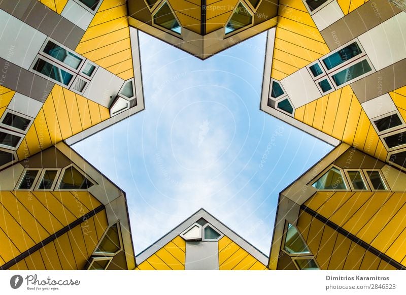 Six cubes and a star Rotterdam Netherlands Manmade structures Architecture Tourist Attraction Looking Beautiful Uniqueness Modern Blue Yellow Peaceful