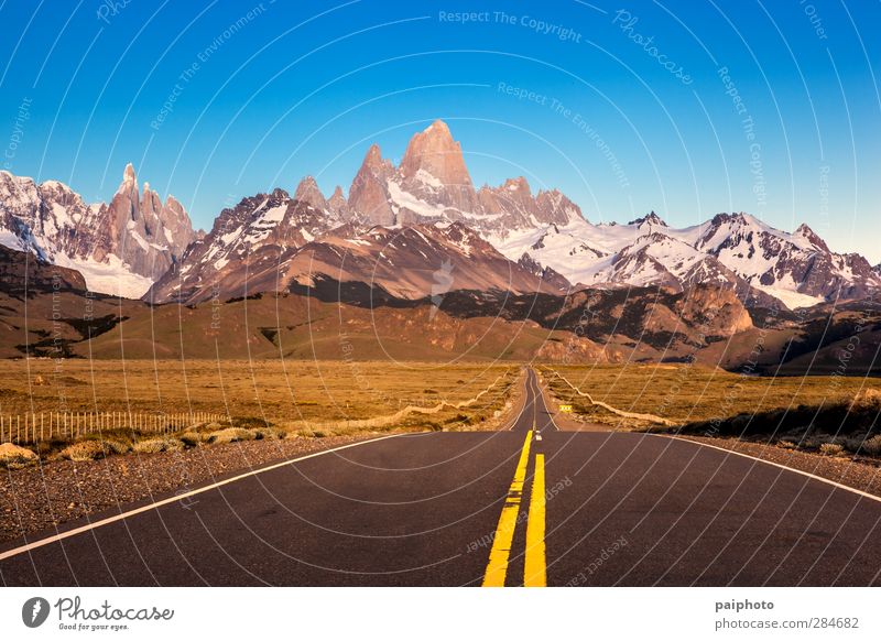 Road to Fitz Roy and Torre Mountains Vacation & Travel Adventure Summer Hiking Sports Sky River Small Town Highway Blue Green Pure Argentina Chile dust