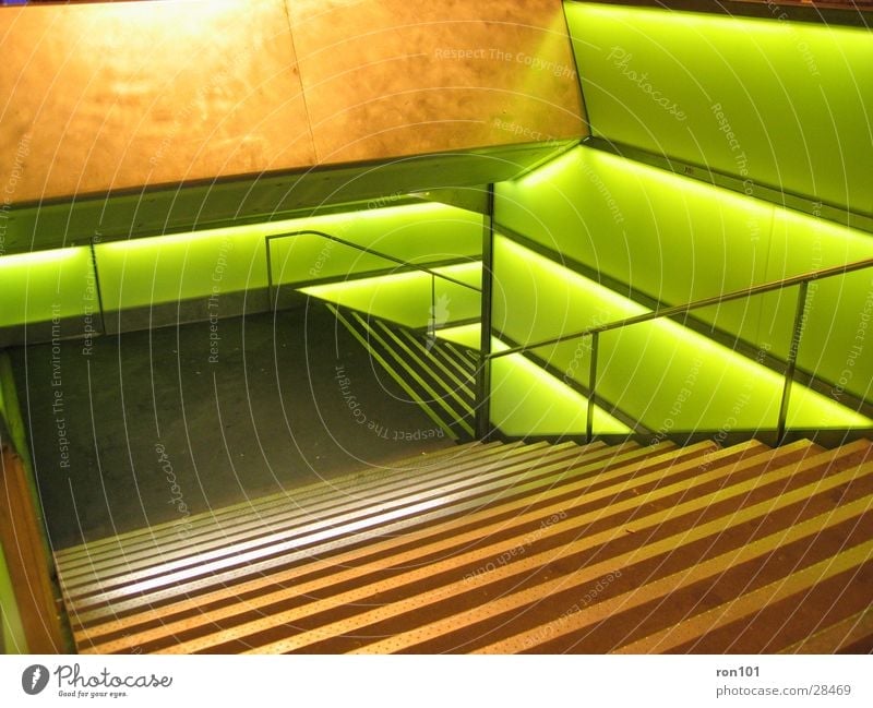 stairways to hell Staircase (Hallway) Green Light Architecture Stairs Lighting Handrail