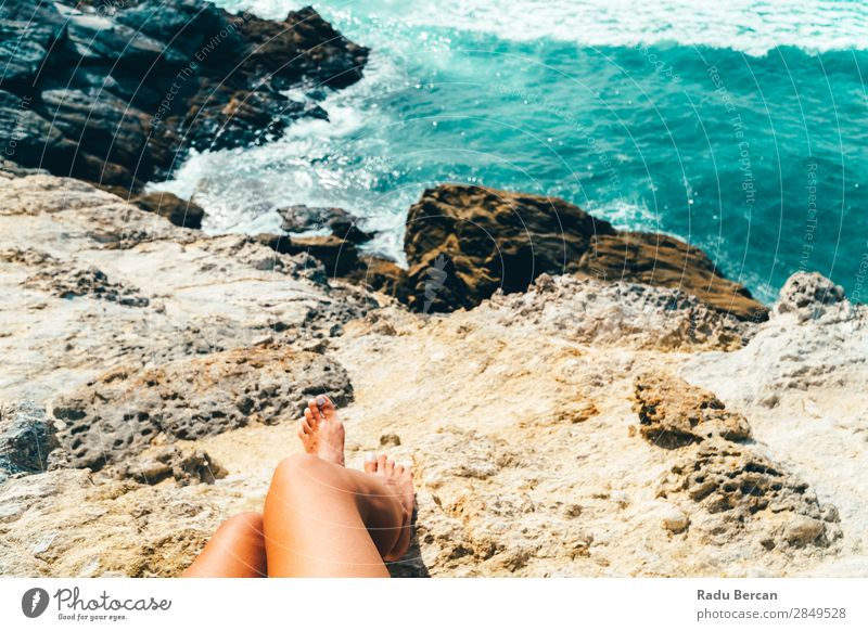 Woman Admiring Beautiful Landscape In Algarve, Portugal Human being Feminine Young woman Youth (Young adults) Adults Legs 1 18 - 30 years Environment Nature