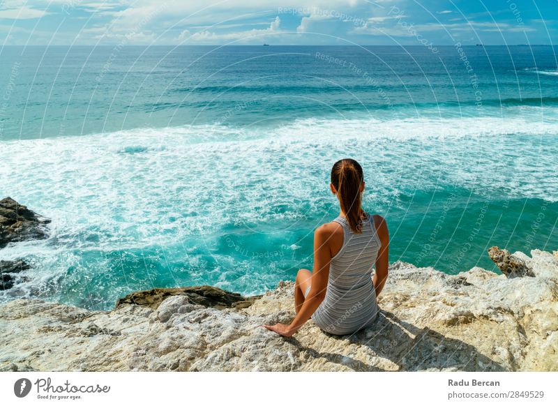 Woman Admiring Beautiful Landscape In Algarve, Portugal Human being Feminine Young woman Youth (Young adults) Adults 1 18 - 30 years Environment Nature Water