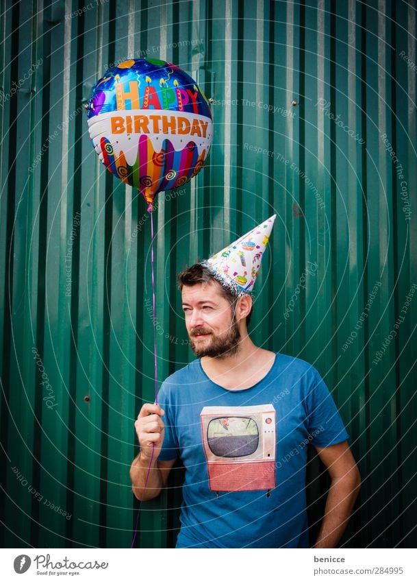 Happy B. - II Birthday Happy Birthday Balloon Man Human being Young man Facial hair Old Senior citizen Wall (building) Feasts & Celebrations Party Stand Smiling