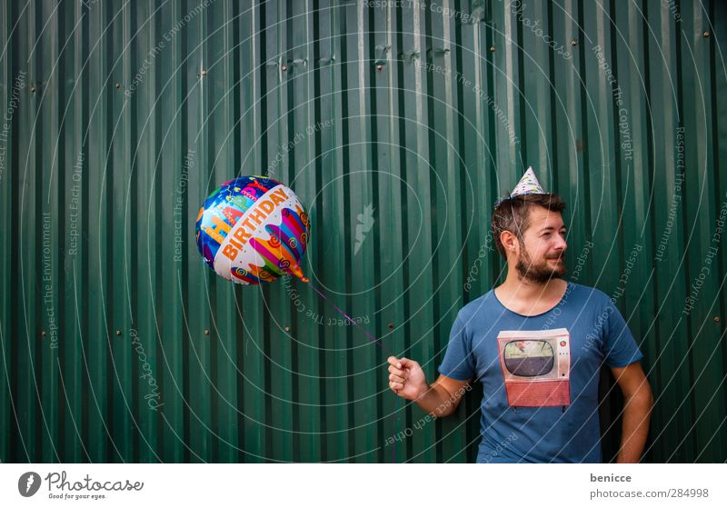Happy B. - V. Birthday Happy Birthday Balloon Man Human being Young man Facial hair Old Senior citizen Wall (building) Feasts & Celebrations Party Stand Smiling
