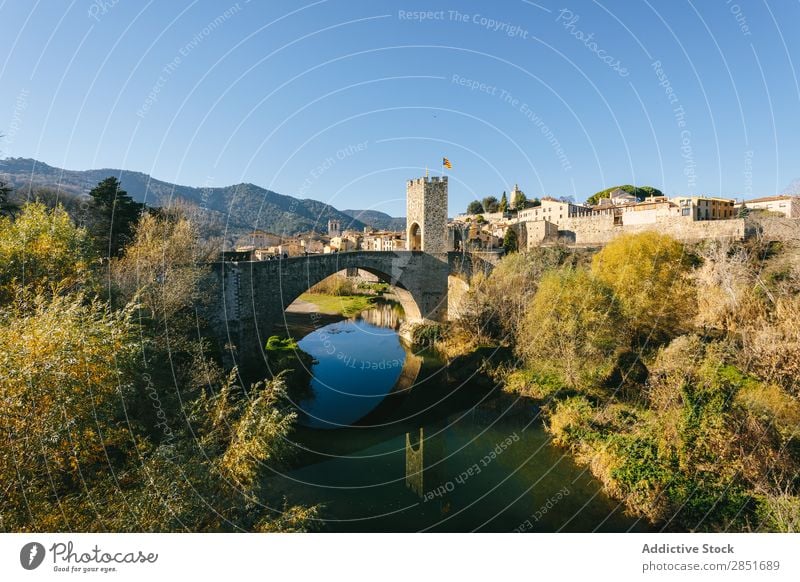 Medieval bridge Bridge medieval besalu River Water Reflection Catalonia Antique Spain Gate garrotxa Old Vacation & Travel Architecture Building Wall (building)