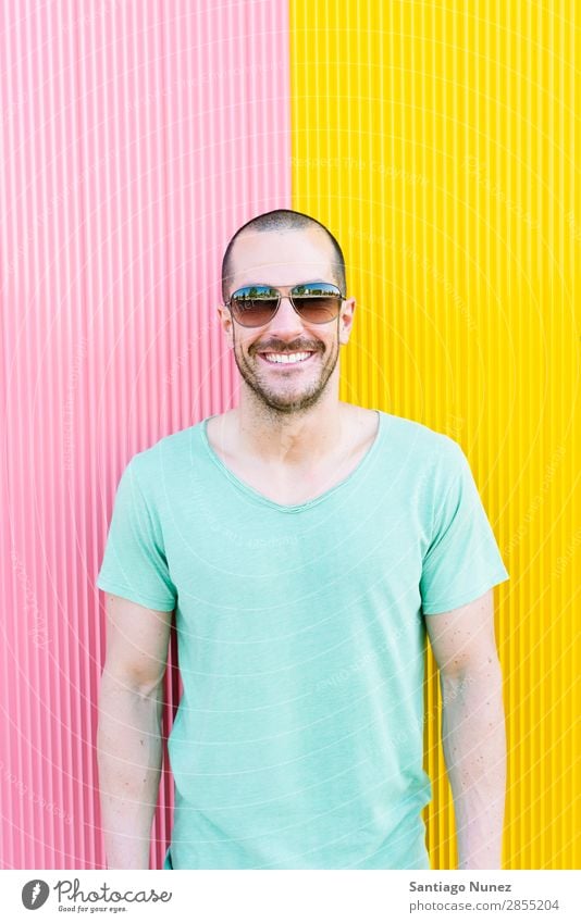 Handsome Man Portrait smiling. Human being Youth (Young adults) Take Lifestyle Happy Portrait photograph Modern City Exterior shot handsome Sunglasses Student