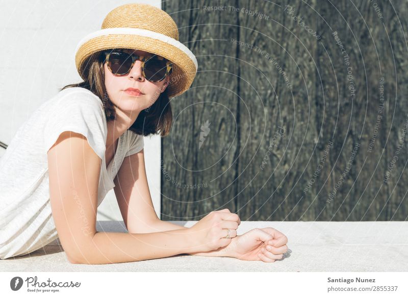 young casual girl wearing a hat and sunglasses Adults Beautiful Beauty Photography Easygoing Caucasian Fashion Woman Flirt Girl Person wearing glasses Hat