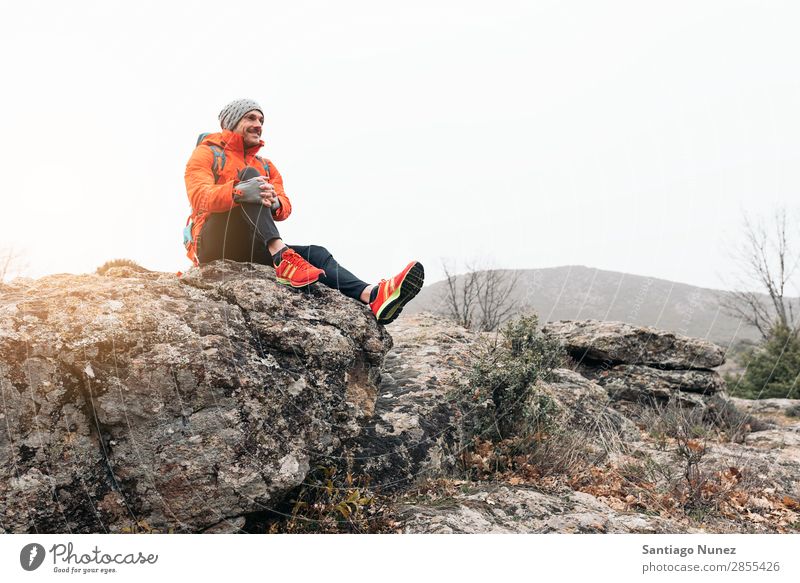 Young Backpacker enjoying of Nature. Hiking hiker trekking alpininsm Mountaineer Walking Expedition Youth (Young adults) Sports Vacation & Travel Man