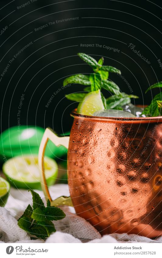 Moscow mule Alcoholic drinks Bar Beverage Cocktail Cold Condensation Copper Drinking Fresh Frost Ginger ginger beer Ice Lime Mug Mule Vodka Wood