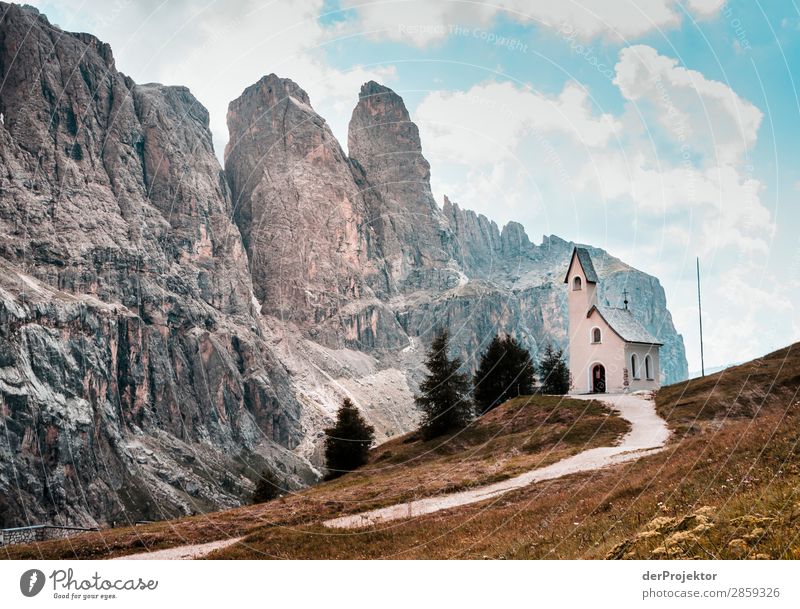 Clouds and shadows in the Dolomites with church I Central perspective Deep depth of field Sunbeam Sunlight Light (Natural Phenomenon) Silhouette Contrast Shadow