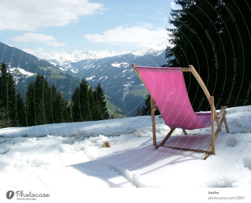 snow lounger Pink Tree Fir tree Snow Mountain Alps Hut Chair