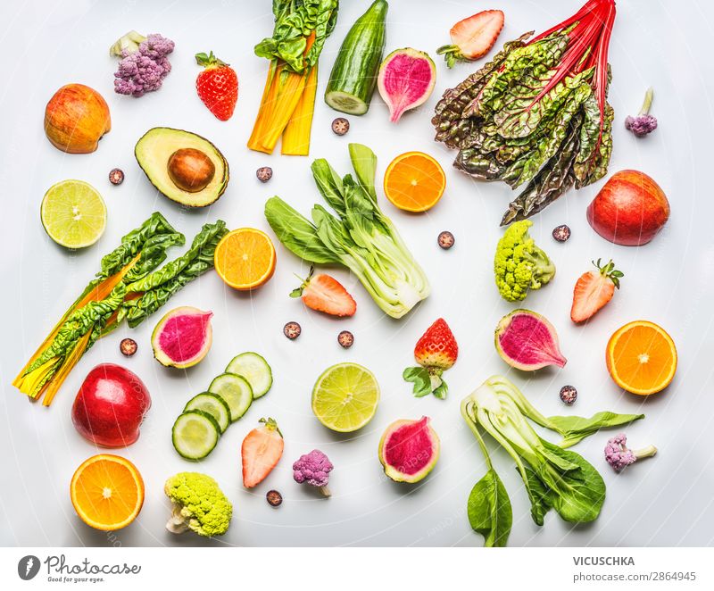 Various fruits, berries and vegetables Food Vegetable Lettuce Salad Fruit Apple Orange Nutrition Organic produce Vegetarian diet Diet Shopping Style Design