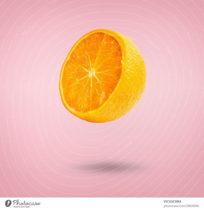 Flying Orange Food Fruit Nutrition Juice Shopping Style Design Summer Yellow Pink Hover Vitamin Half Floating Vitamin C Colour photo Close-up
