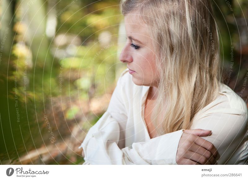 bright Feminine Young woman Youth (Young adults) 1 Human being 18 - 30 years Adults Blonde Natural Green Colour photo Exterior shot Day Shallow depth of field