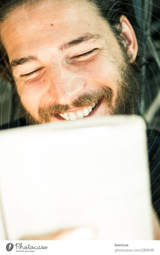 lucky bookworm Man Human being Young man Youth (Young adults) Facial hair Beard Book Reading Hammock Lie Relaxation Calm Novel Vacation & Travel