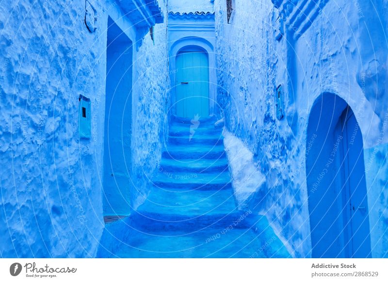 Narrow way to door between old buildings Door Building Marrakesh Morocco Amazing Blue Ancient Stone House (Residential Structure) Old Architecture Abstract