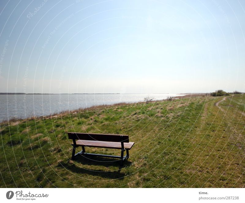 Hiddensee | quiet zone Environment Nature Landscape Earth Water Sky Spring Beautiful weather Meadow Coast Baltic Sea Bench Loneliness Relaxation Serene Healthy