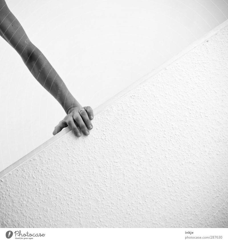 That has hand... | Theme day Arm Hand 1 Human being Wall (barrier) Wall (building) Facade Serene Safety Black & white photo Interior shot Close-up Detail