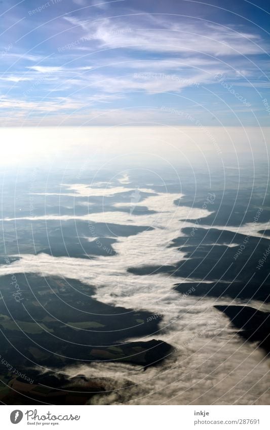 Clouds over France Landscape Air Sky Horizon Spring Summer Autumn Weather Beautiful weather Fog Field Forest Hill River Deserted Aviation View from the airplane