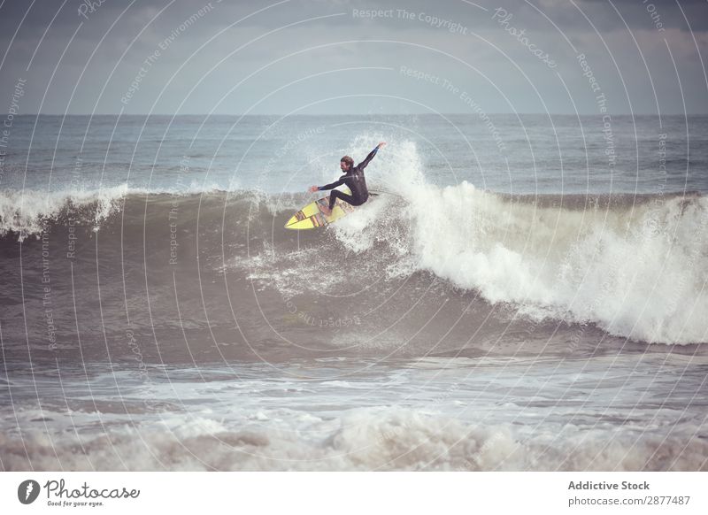Man on surf board on water wave Surfboard Water Surface Sports Surfing Wave Silhouette Sky Ocean Heaven Evening Balance Ripple Landscape Vacation & Travel