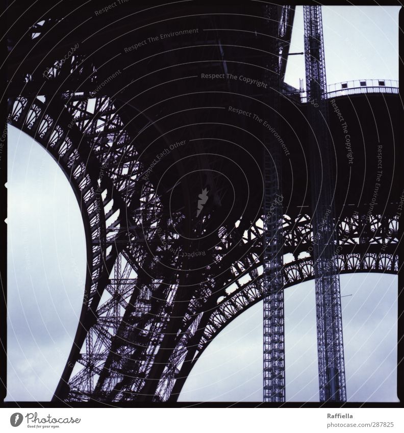 Paris II France Capital city Manmade structures Building Tourist Attraction Landmark Monument Eiffel Tower Blue Medium format Iron Sky Sky blue Prop Arch